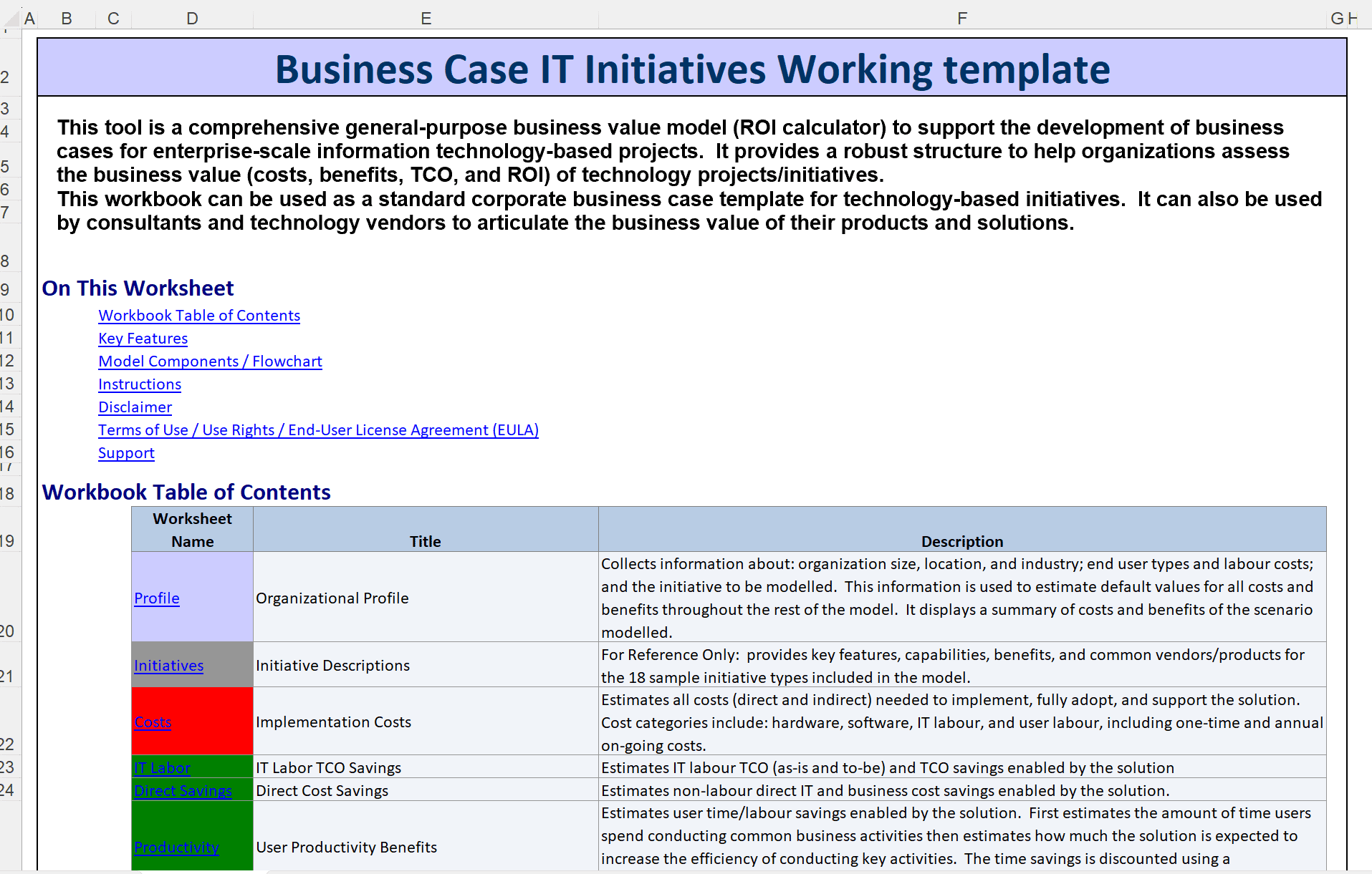 IT Business Case Template | XLDB Spreadsheet Solutions