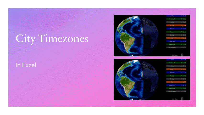 Cities Timezones Simulator 1 - XLDB Spreadsheet Solutions