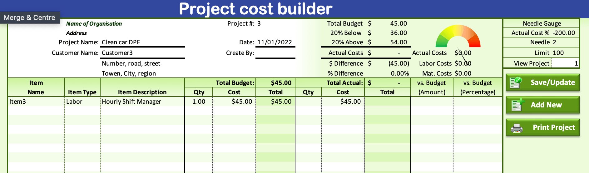 Project Budgeting Template | XLDB Spreadsheet Solutions