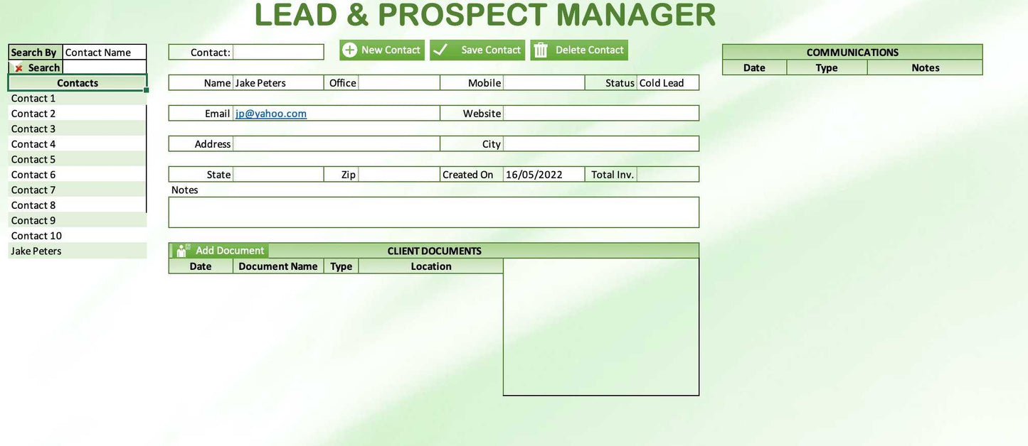 Prospects and leads manager - XLDB Spreadsheet Solutions
